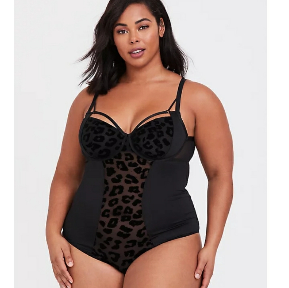Torrid microfiber & mesh flocked leopard bodysuit